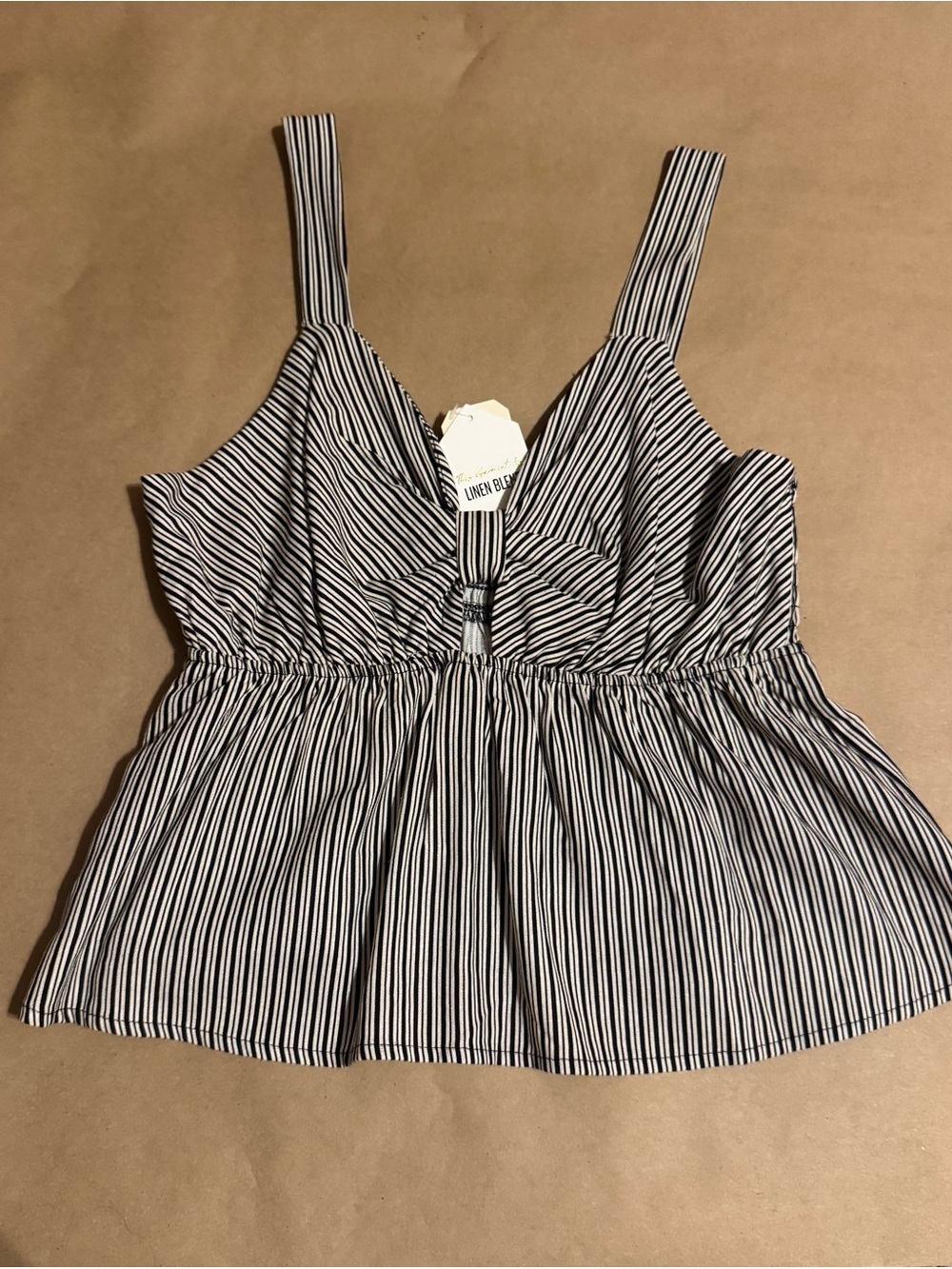 Striped Peplum Tank Top - Black & White
